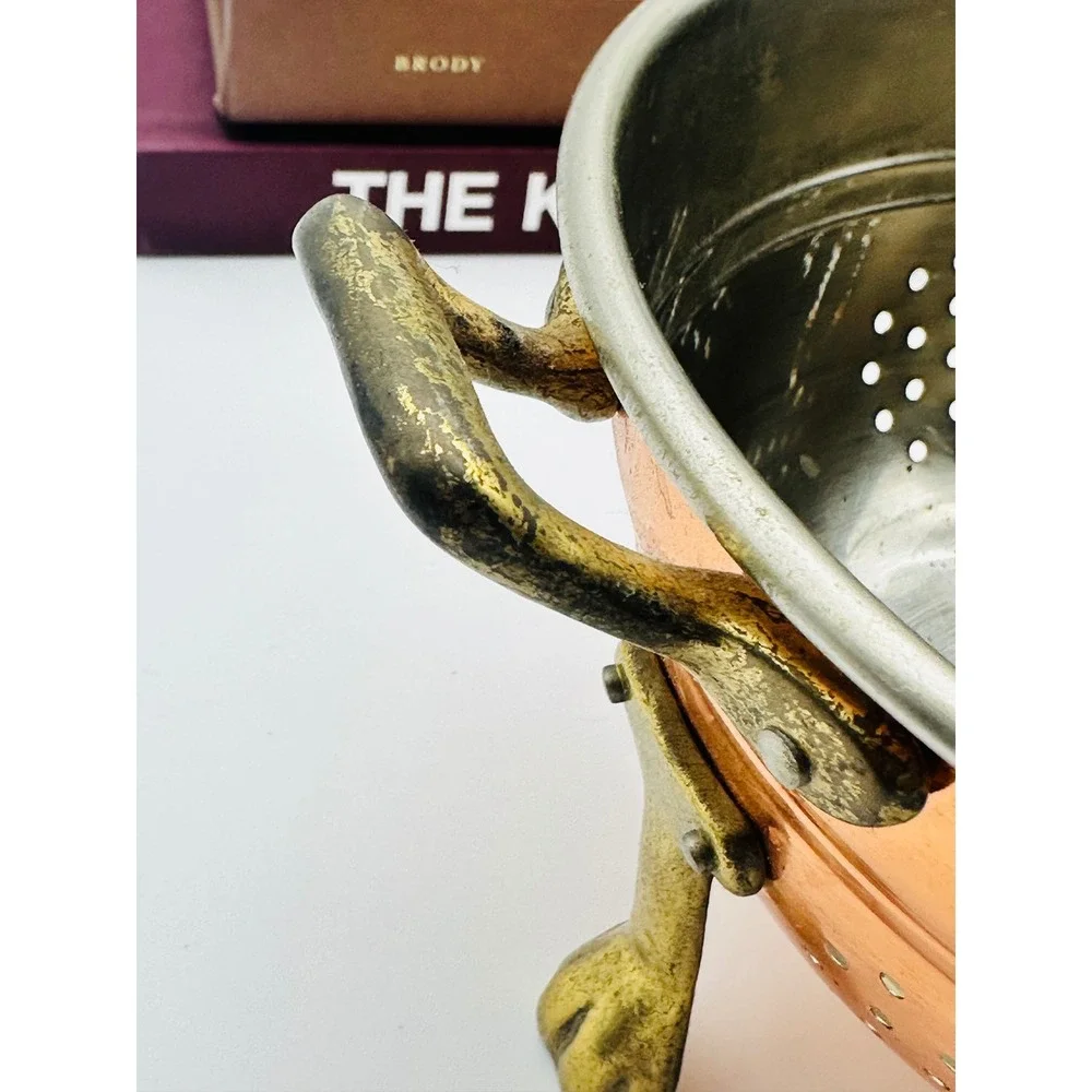 Vintage Copper Brass Colander Berry Strainer Lion Paw Feet Footed 7.5